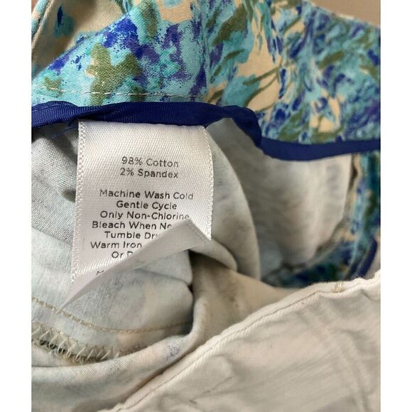 Talbots Signature 12 Blue Watercolor Floral Pant Mid Rise Ankle Career Casual U3 - Picture 12 of 12